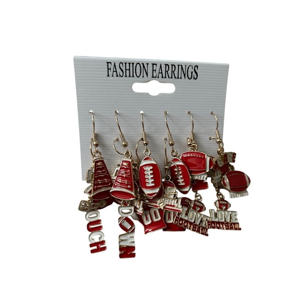 Accessories - Red and Gold Football Earrings Set